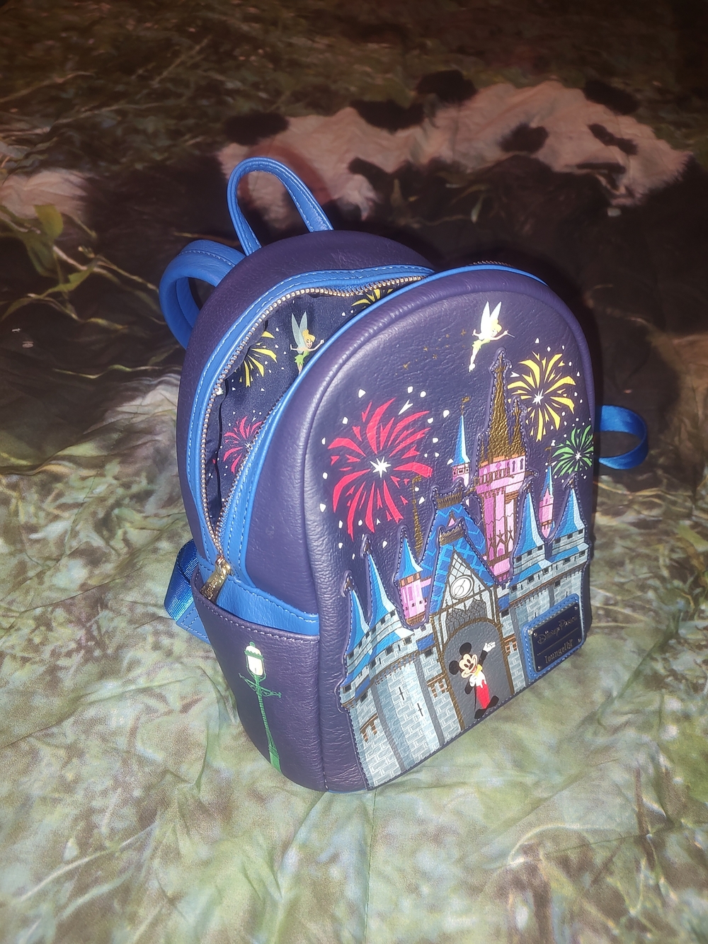 Disney Purple and Blue Castle Mini Backpack with Red and Yellow Fireworks